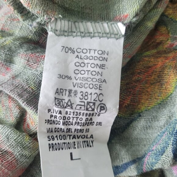 NEW TEMPO PARIS Vintage Cotton Gauze Dress Olive Floral Size L - Picture 8 of 8